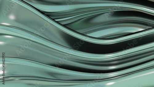 Green beautiful hair flowing metallic Bezier line abstract dramatic modern luxurious upscale 3D rendering graphic design elemental background material