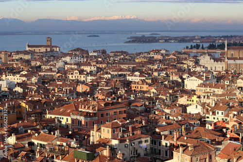 Roofs of Venice city. Panoramic photo of beautiful Italian city. Popular tourist destinations concept. 