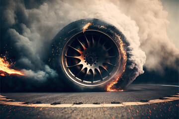Wandcirkels Auto Brandende banden met rookwolken  © olando