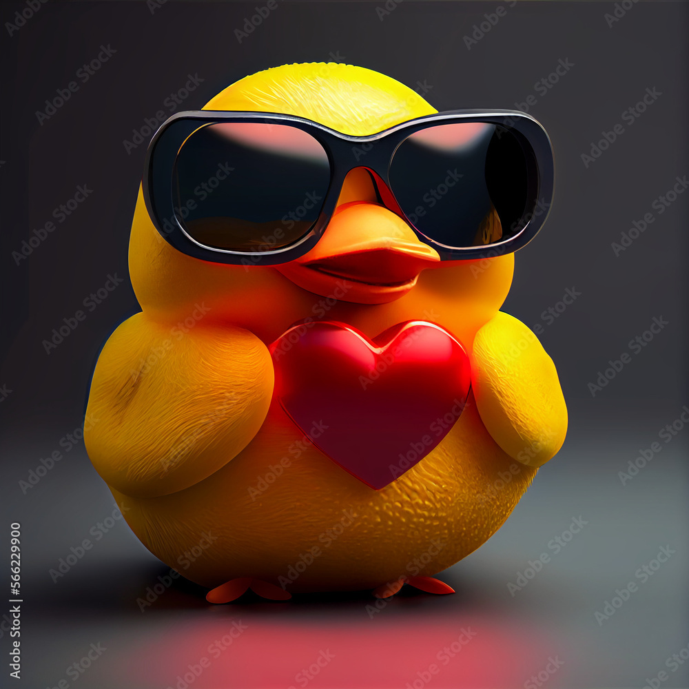 cute yellow duck holding red heart Valentine, love concept cute yellow duck holding red heart Valentine, love concept