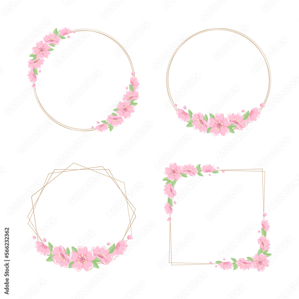 Cherry Blossom Frames Set. Elegant Geometric Borders. Cherry Blossom Frames Set. Elegant Geometric Borders.