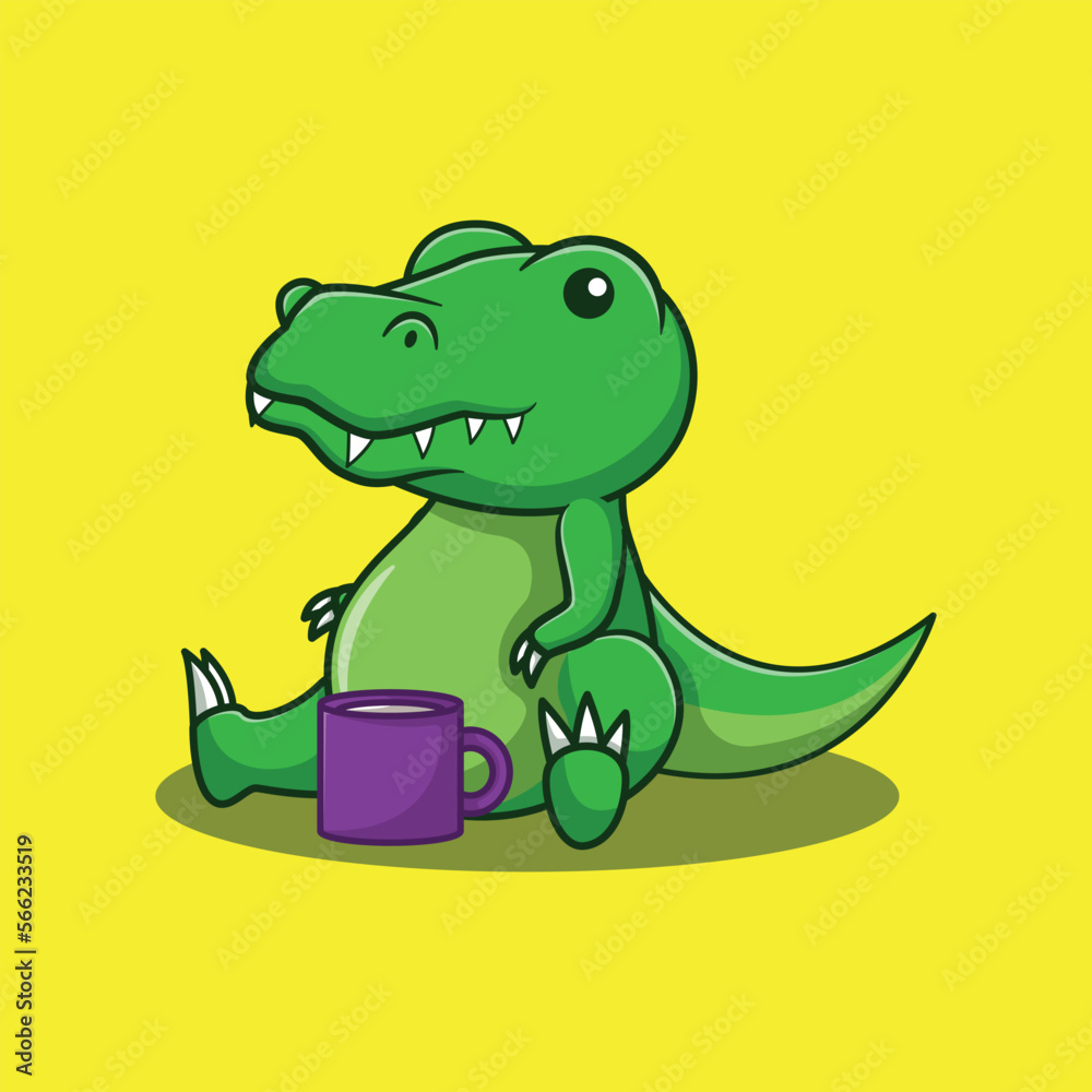 Naklejka premium cute dino cartoon vector icon illustration. animal kawaii