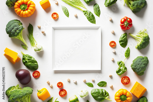fresh colorful vegetables with frame in middle