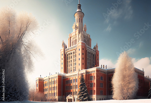 University building. Generative Ai Art. Front view of a school or university campus.