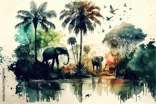 Fototapeta Naklejka Na Ścianę i Meble -  Group of animals in an African Jungle