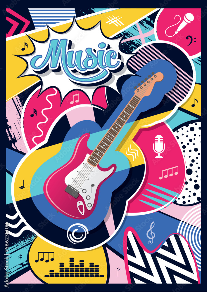 Abstract music poster design template with guitar