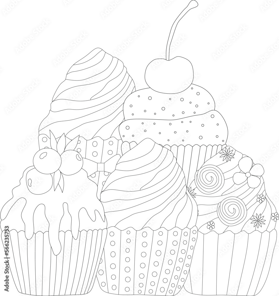 Coloring page with sweets. Dessert coloring. Stock Vector | Adobe Stock