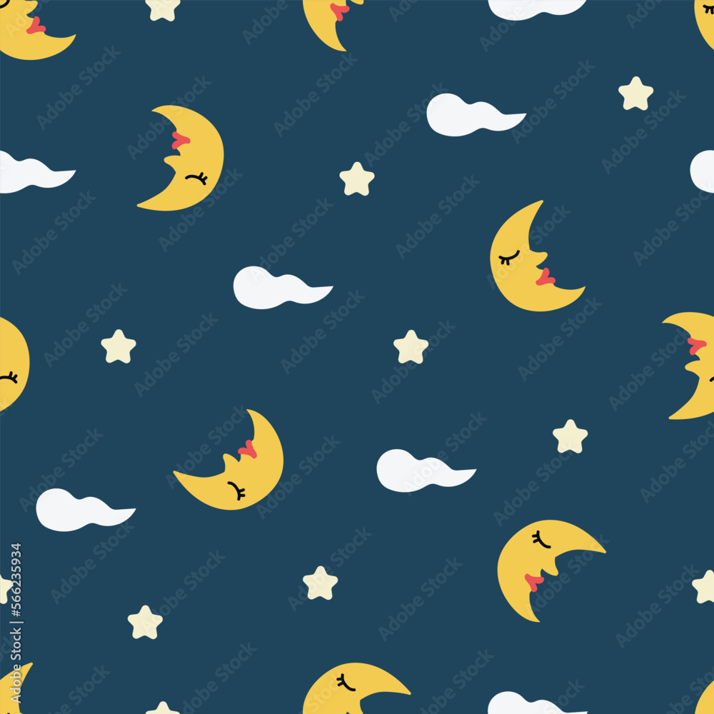 Moon night sky doodle cartoon pattern Moon night sky doodle cartoon pattern