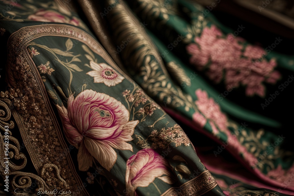 A close up image of Sari India traditional clothing background for website, prints or digital generative ai A close up image of Sari India traditional clothing background for website, prints or digital generative ai