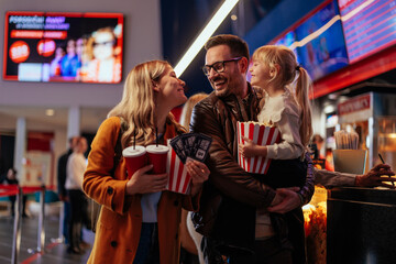 Family bonding at movie theater.