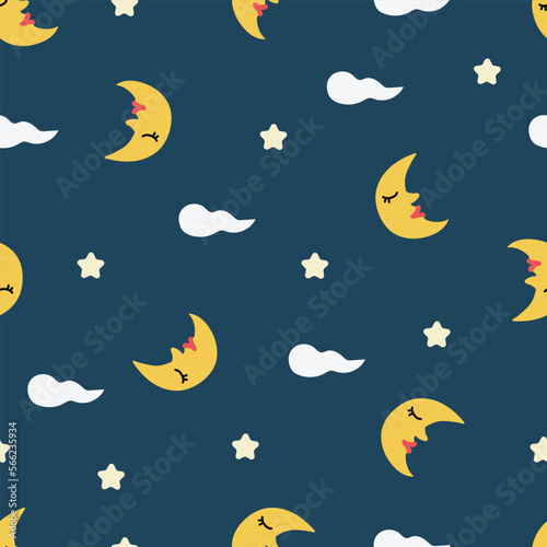 Moon night sky doodle cartoon pattern