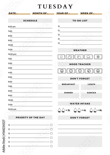 Daily planner Tuesday