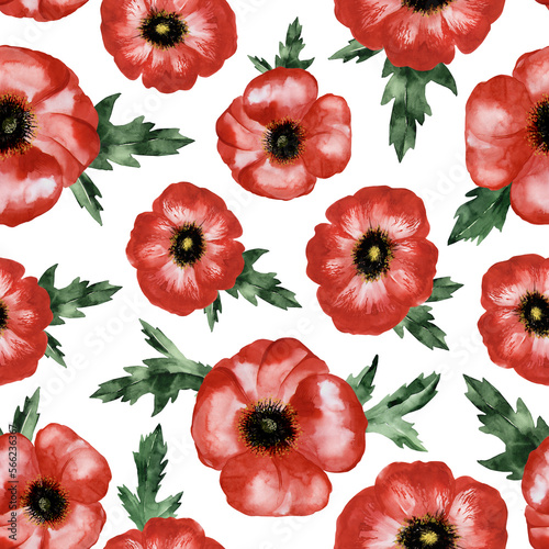 Summer seamless pattern with red poppy flowers. Surface design for interior decoration, textile printing, printed publications, invitation cards