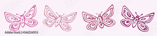 Whimsical butterfly vector icon set. Naive bug border.