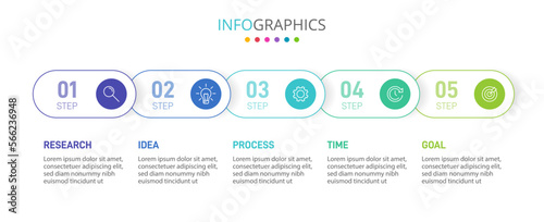 Vertical infographic design with icons and 5 options or steps. Thin line. Infographics business concept. Can be used for info graphics, flow charts, presentations, mobile web sites, printed materials.