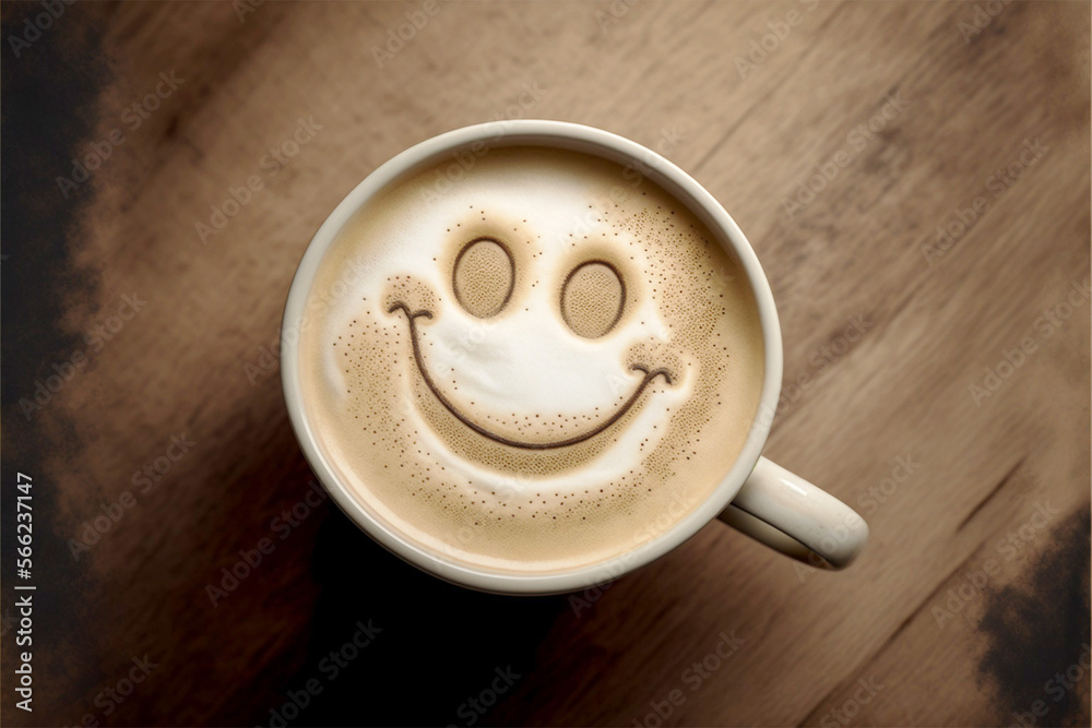 Coffee cup with a happy face, hot drink, good morning, happy day, generative ai Coffee cup with a happy face, hot drink, good morning, happy day, generative ai