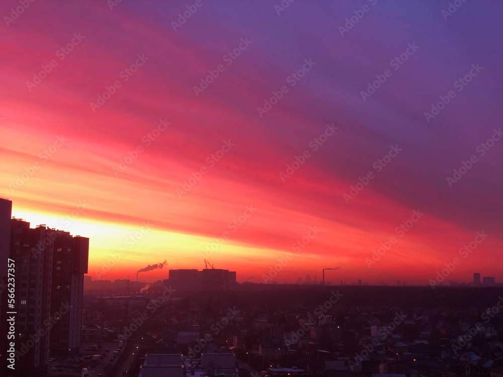 Red sunset over the city