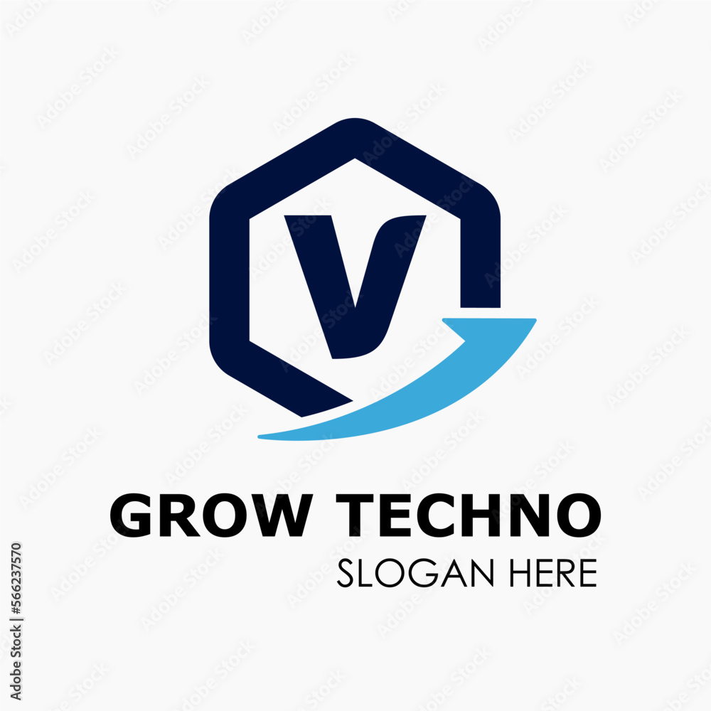 Initial V Letter in Hexagon Shape with Growth Arrow Upward Logo Idea Template Initial V Letter in Hexagon Shape with Growth Arrow Upward Logo Idea Template