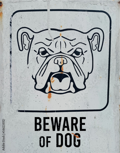 Beware of dog on vintage rusty metal sign on a white background, vector design photo