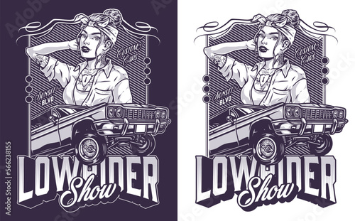 Cocky girl lowrider flyer monochrome