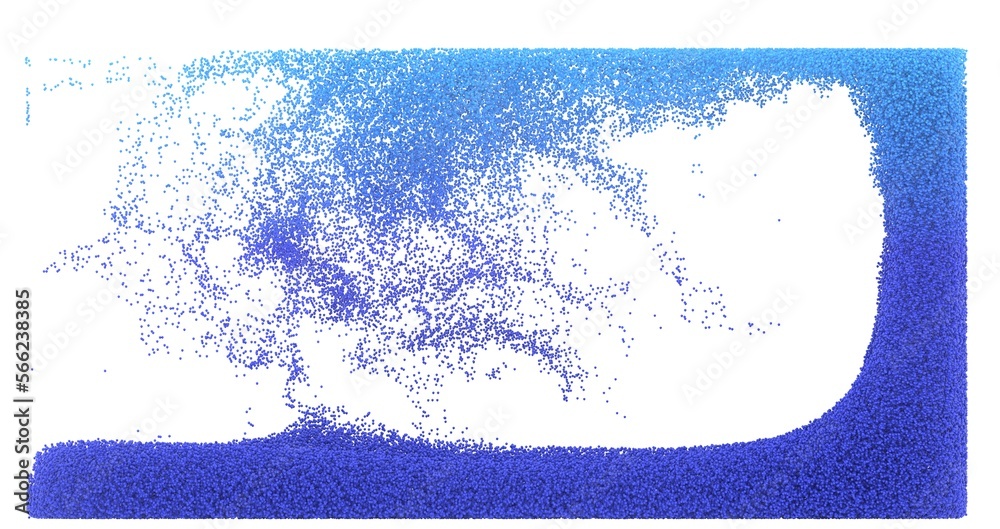 fluid from a system of particles. 3D illustration and rendering.