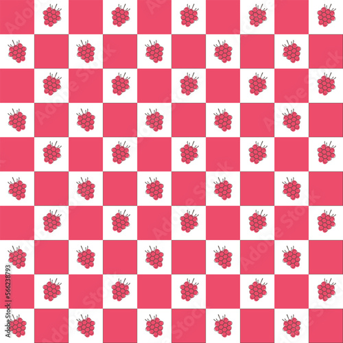 Checkered seamless pattern with raspberry icons