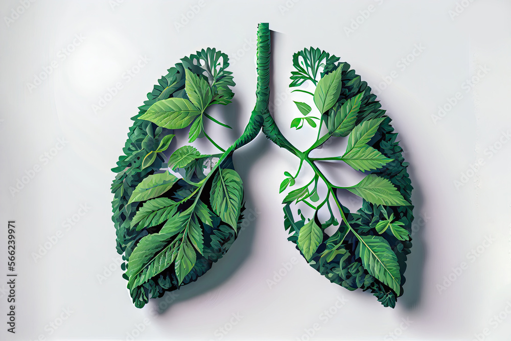 Icon depicts two lungs crafted from lush green leaves, symbolizing the
