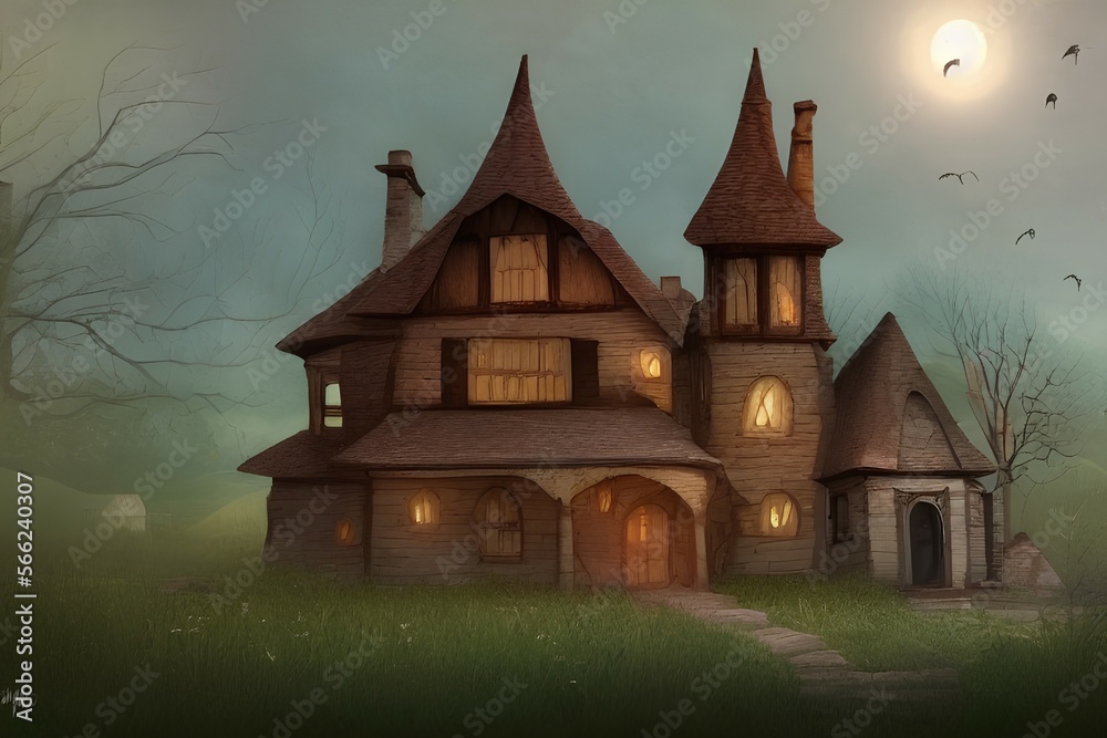 Artistic concept painting of a witch house, background illustration - generative ai