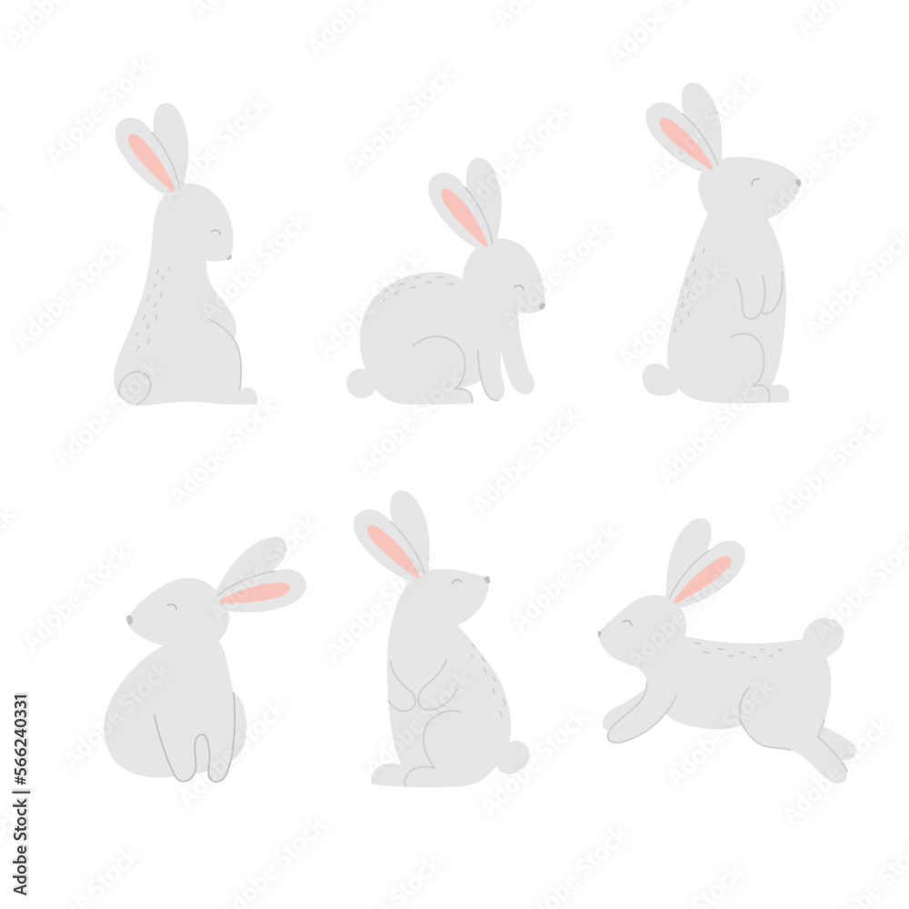 Set of cute rabbits. Template for baby design, Easter card, Mother's day or Valentine's day. Set of cute rabbits. Template for baby design, Easter card, Mother's day or Valentine's day.