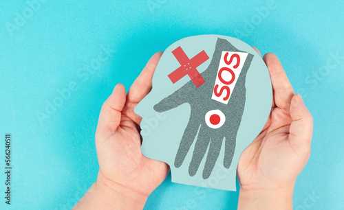 Domestic violence, hand hits face, sos on exclamation mark, international awareness month october for victims and survivors 