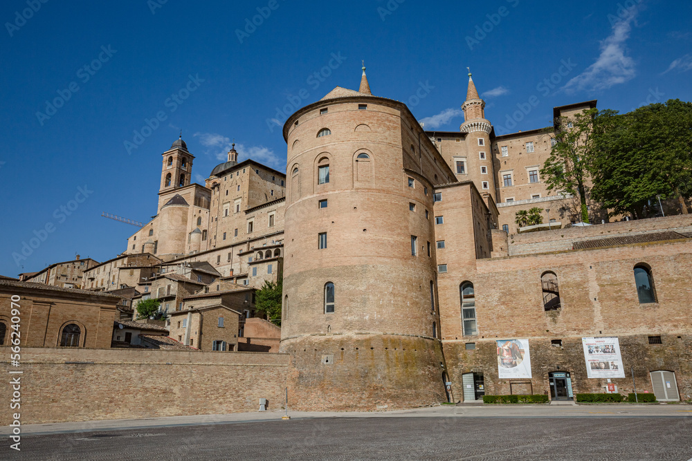 Urbino, Marche, Italy - July 2021: view of Ducal Palace of Urbino.