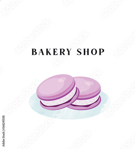 Macarons logo. Round linear logo of macarons pastries store