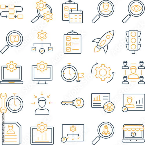 Project Management icons set, business management pack, business vector icons set, management vector icons, finance icons set, marketing icon set, web and SEO Outline dual color vector icons set