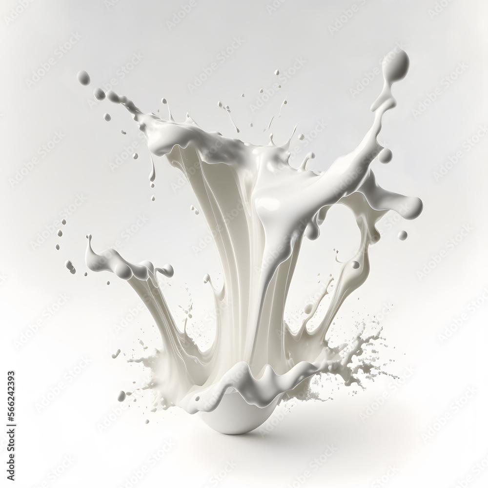 White milk splash isolated on white background, nutrition cream yogurt calcium, AI generated