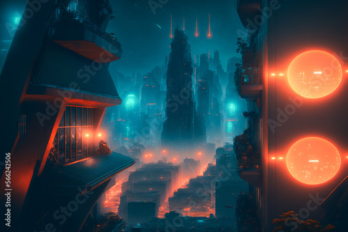 cyberpunk background light and city night, generative ai © idealeksis