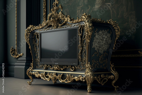 3d model of an imaginary baroque television screen in a decorated room - AI generative art