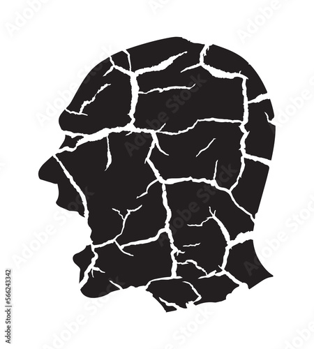 Black silhouette of screaming desperate man, cracked earth texture.
Expressive Stylized Illustration of an angry man. Mental health concept. Isolated on white background. Vector available.
