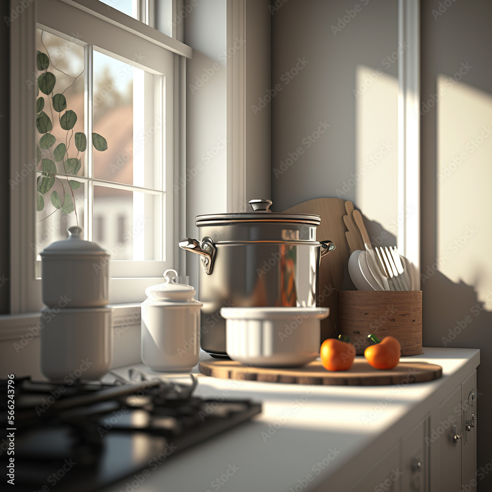Shine bright in the kitchen with this stunning display of elegant silver cookware. The soft, natural light highlights the sophisticated curves and gleaming surfaces, elevating your culinary experience Shine bright in the kitchen with this stunning display of elegant silver cookware. The soft, natural light highlights the sophisticated curves and gleaming surfaces, elevating your culinary experience