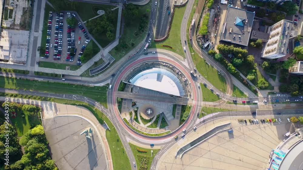 Roundabout of General Jerzy Zietek in Katowice city, Poland, 4k