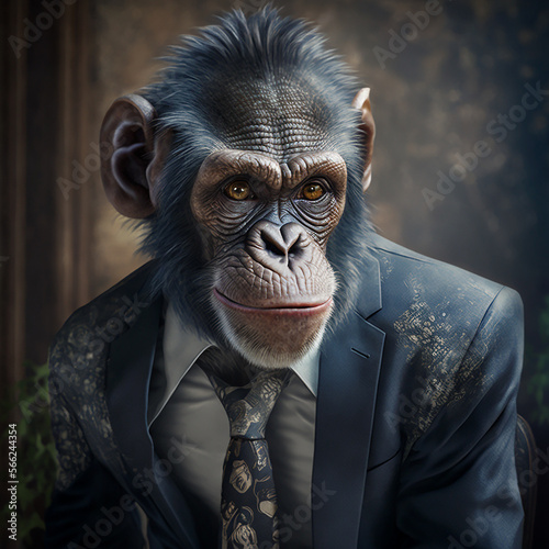 Monkey in a suit. Generative AI © Putrasatria