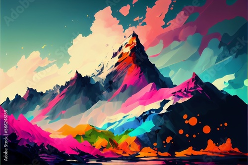 Abstract art. Colorful painting art of a abstract mountain landscape. Background illustration. Generative AI
