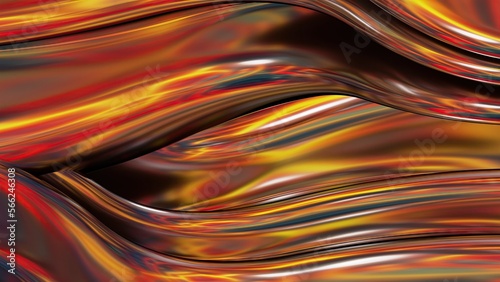Flaming red beautiful Bezier metal plate like a flowing river Abstract, dramatic, modern, luxurious and upscale 3D rendering graphic design elemental background material