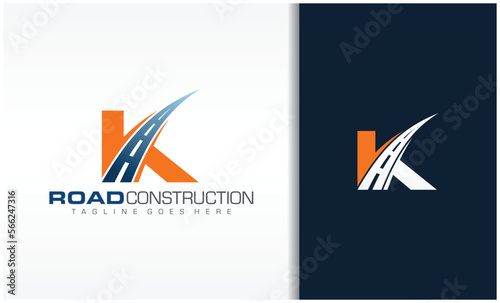 Letter K with road logo sing the creative design concept for highway maintenance and construction