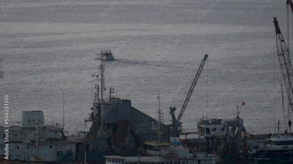 Leaving the fishing port in evening time. Leaving the fishing port in evening time.