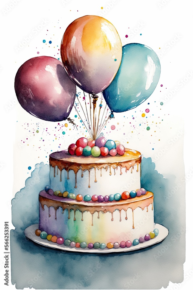 Watercolor illustrated birthday background - Created with generative ai