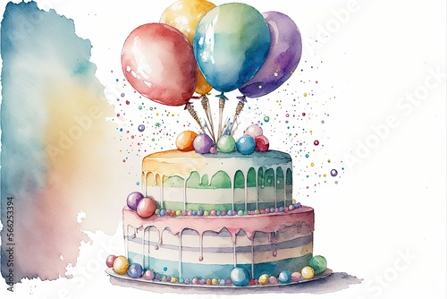 Watercolor illustrated birthday background - Created with generative ai photo