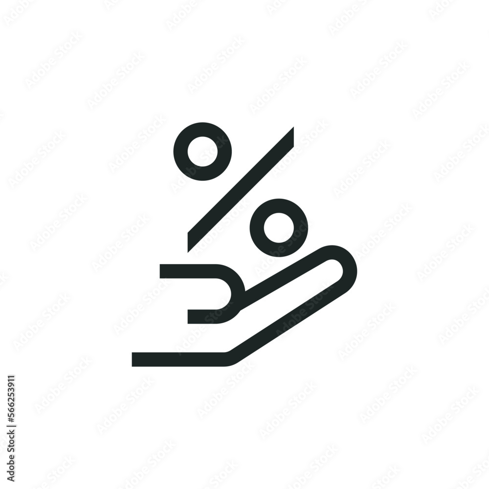 Hand with percent icon isolated on white background Hand with percent icon isolated on white background