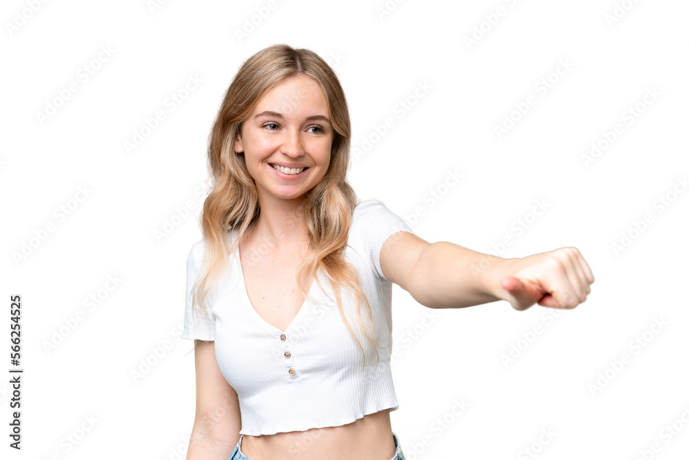 Young English woman over isolated background giving a thumbs up gesture Young English woman over isolated background giving a thumbs up gesture