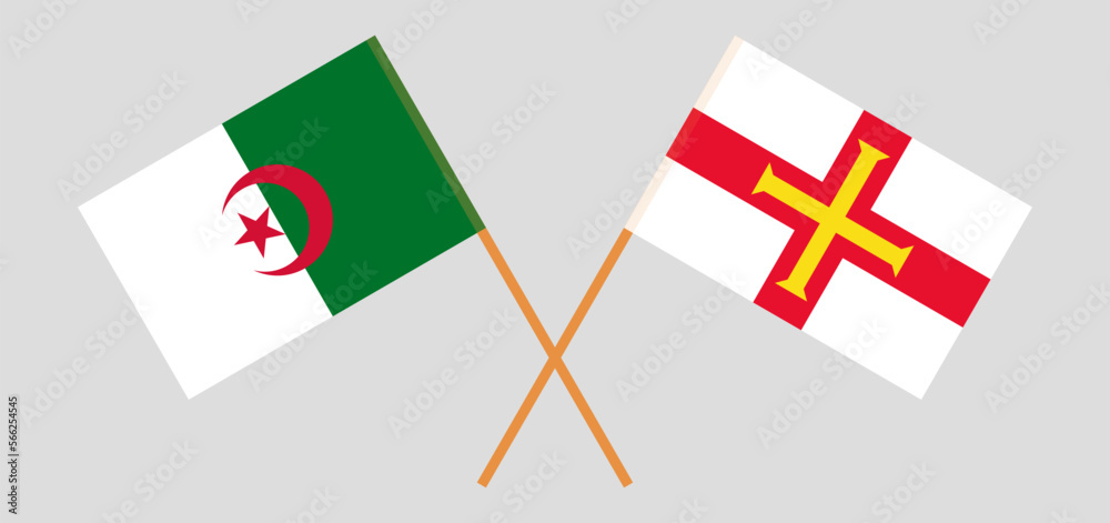 Crossed flags of Algeria and Bailiwick of Guernsey. Official colors. Correct proportion