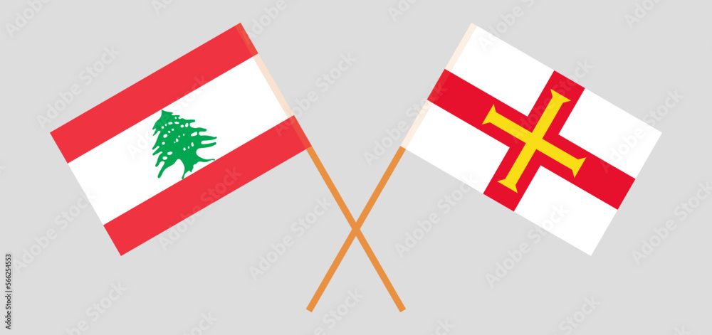 Crossed flags of the Lebanon and Bailiwick of Guernsey. Official colors. Correct proportion